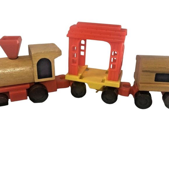 Vintage 1972 Mattel Wind Up Putt Putt Wooden Train Toy Set Random Lot - Picture 6 of 16